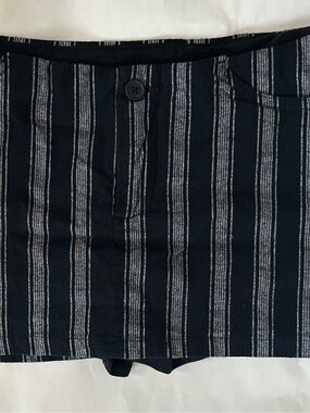 Brandy Melville Black and White Striped Button-Front Mini Skirt